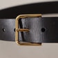 Dolce & Gabbana Black Calf Leather Gold Tone Logo Metal Buckle Belt