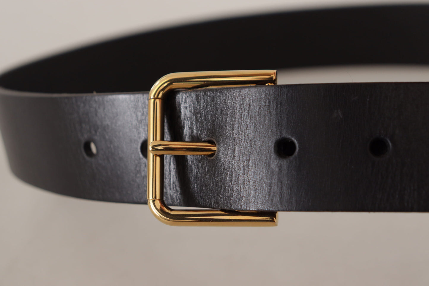 Dolce & Gabbana Black Calf Leather Gold Tone Logo Metal Buckle Belt