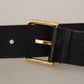 Dolce & Gabbana Black Calf Leather Gold Tone Logo Metal Buckle Belt