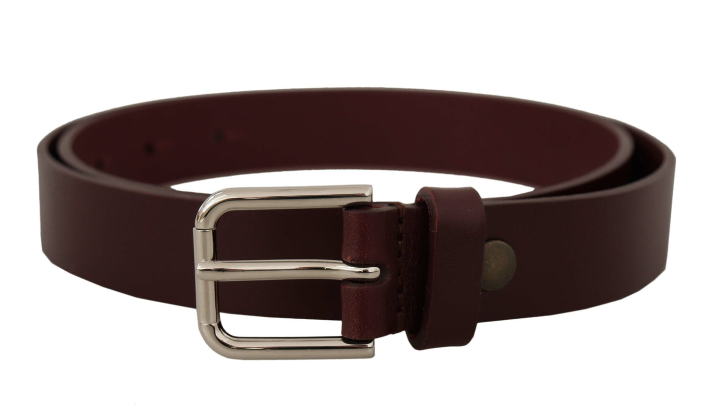 Dolce & Gabbana Maroon Calf Leather Silver Tone Metal Buckle Belt