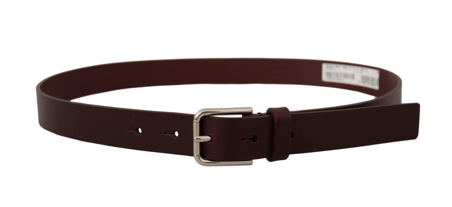 Dolce & Gabbana Maroon Calf Leather Silver Tone Metal Buckle Belt