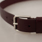 Dolce & Gabbana Maroon Calf Leather Silver Tone Metal Buckle Belt