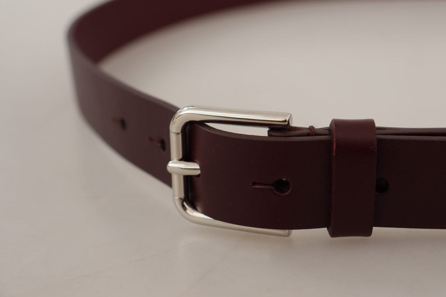 Dolce & Gabbana Maroon Calf Leather Silver Tone Metal Buckle Belt