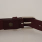 Dolce & Gabbana Maroon Calf Leather Silver Tone Metal Buckle Belt