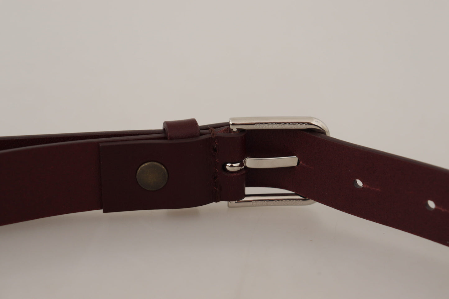 Dolce & Gabbana Maroon Calf Leather Silver Tone Metal Buckle Belt