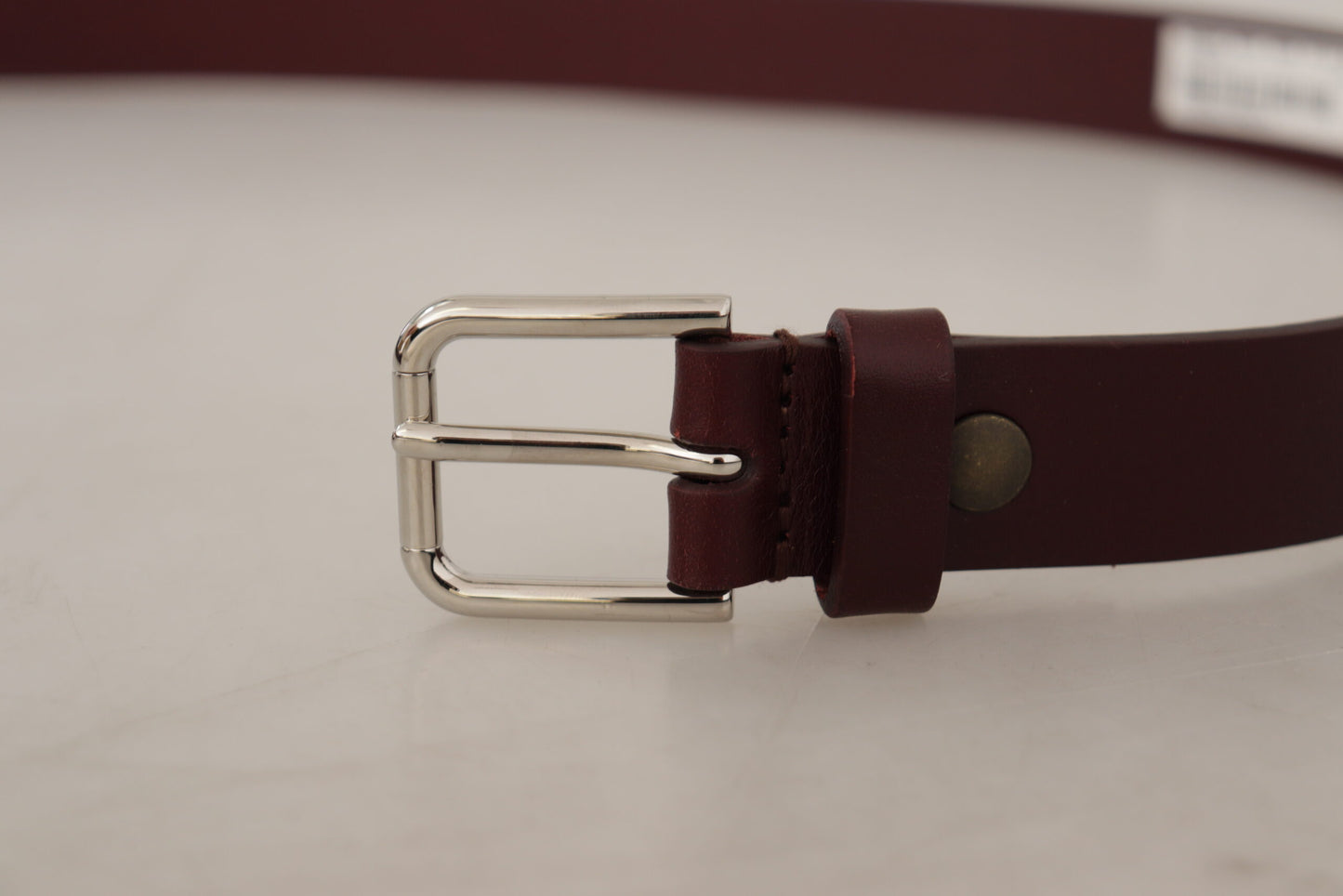 Dolce & Gabbana Maroon Calf Leather Silver Tone Metal Buckle Belt