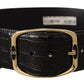 Dolce & Gabbana Black Crocodile Print Gold Metal DG Logo Buckle Belt