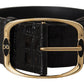 Dolce & Gabbana Black Crocodile Print Gold Metal DG Logo Buckle Belt