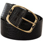 Dolce & Gabbana Black Crocodile Print Gold Metal DG Logo Buckle Belt