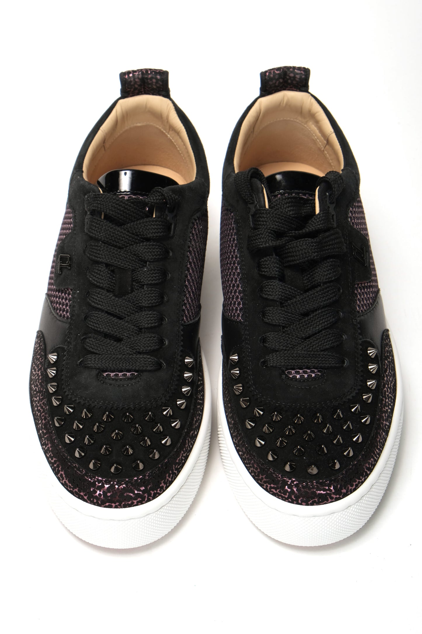 Christian Louboutin Version Black Happy Rui Spikes Flat Suede Sneakers