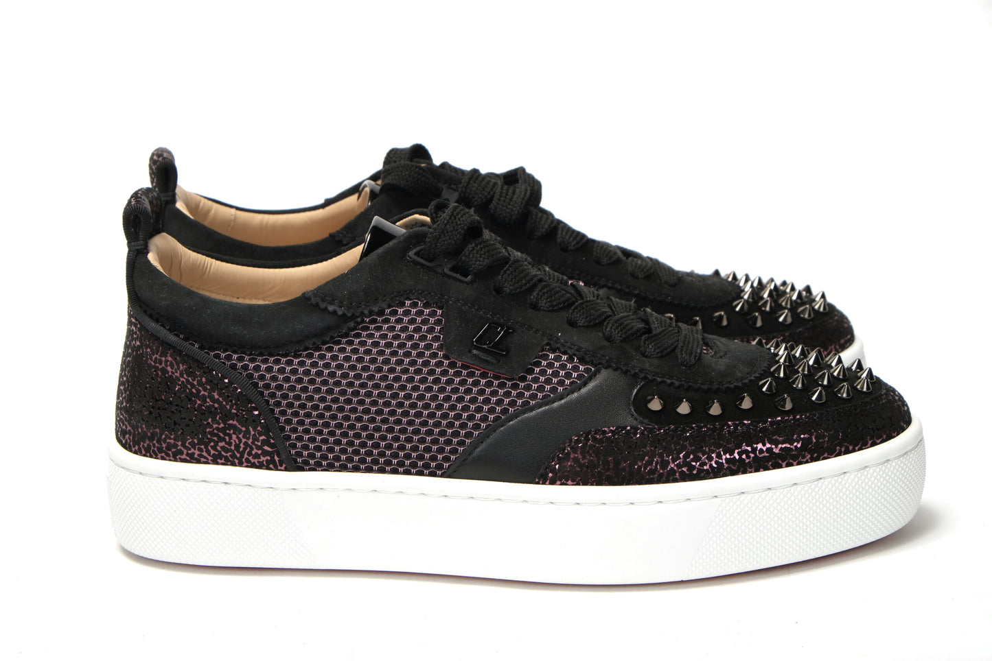 Christian Louboutin Version Black Happy Rui Spikes Flat Suede Sneakers