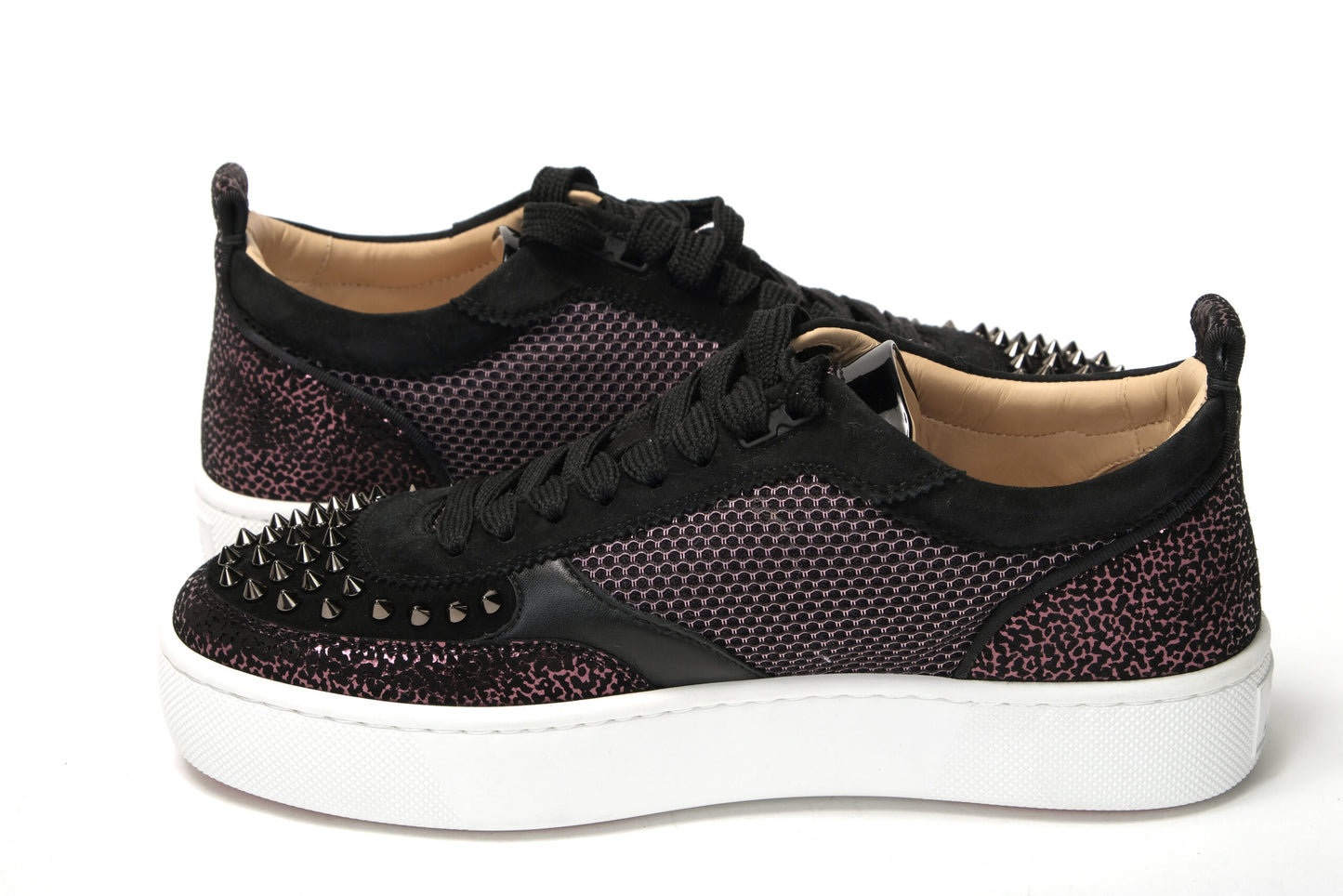 Christian Louboutin Version Black Happy Rui Spikes Flat Suede Sneakers