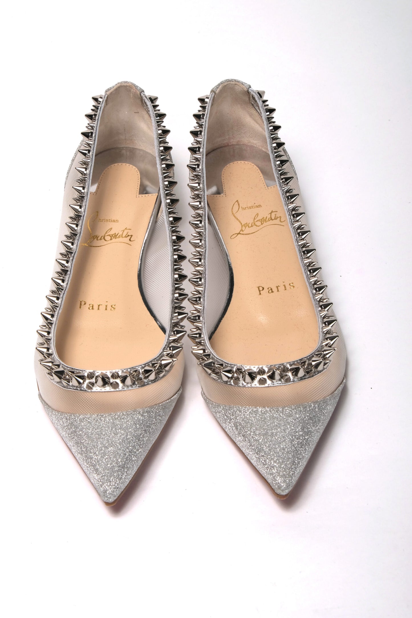 Christian Louboutin Silver Spike Point Toe Flats