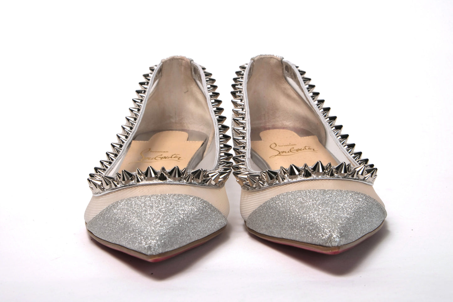 Christian Louboutin Silver Spike Point Toe Flats