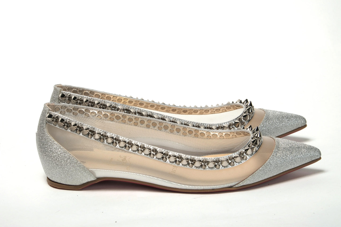 Christian Louboutin Silver Spike Point Toe Flats