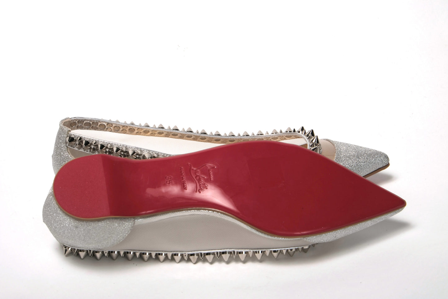 Christian Louboutin Silver Spike Point Toe Flats