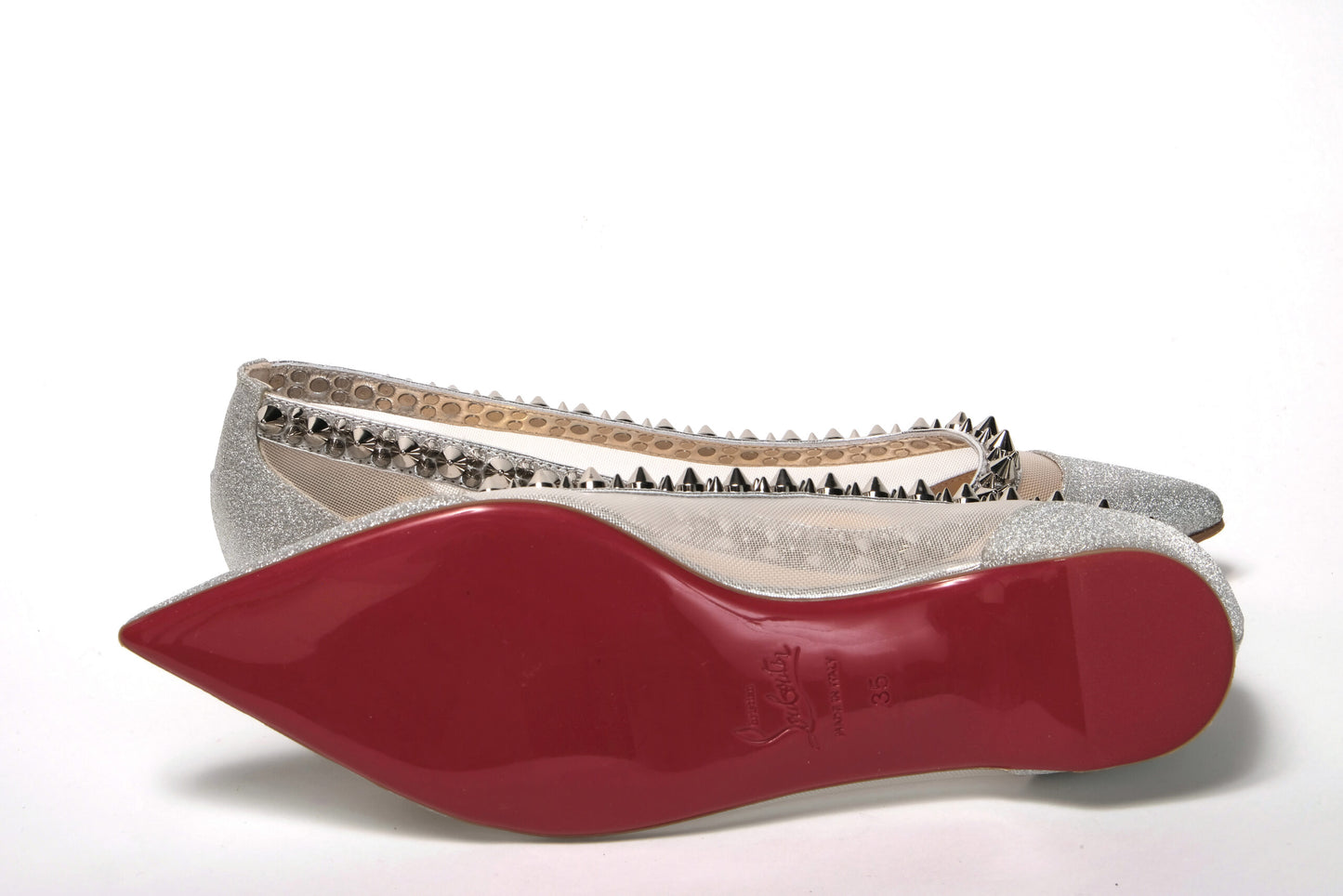 Christian Louboutin Silver Spike Point Toe Flats