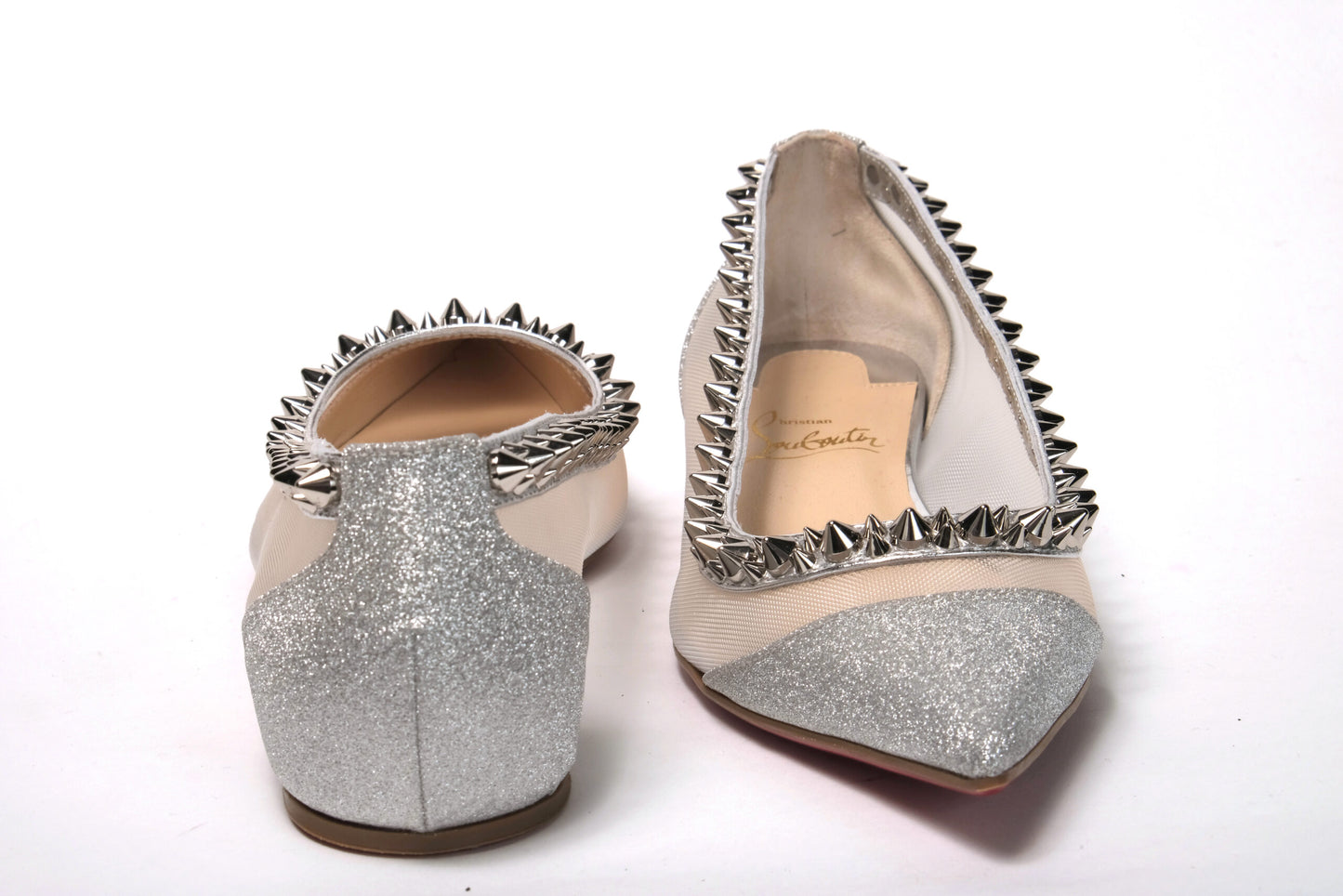 Christian Louboutin Silver Spike Point Toe Flats