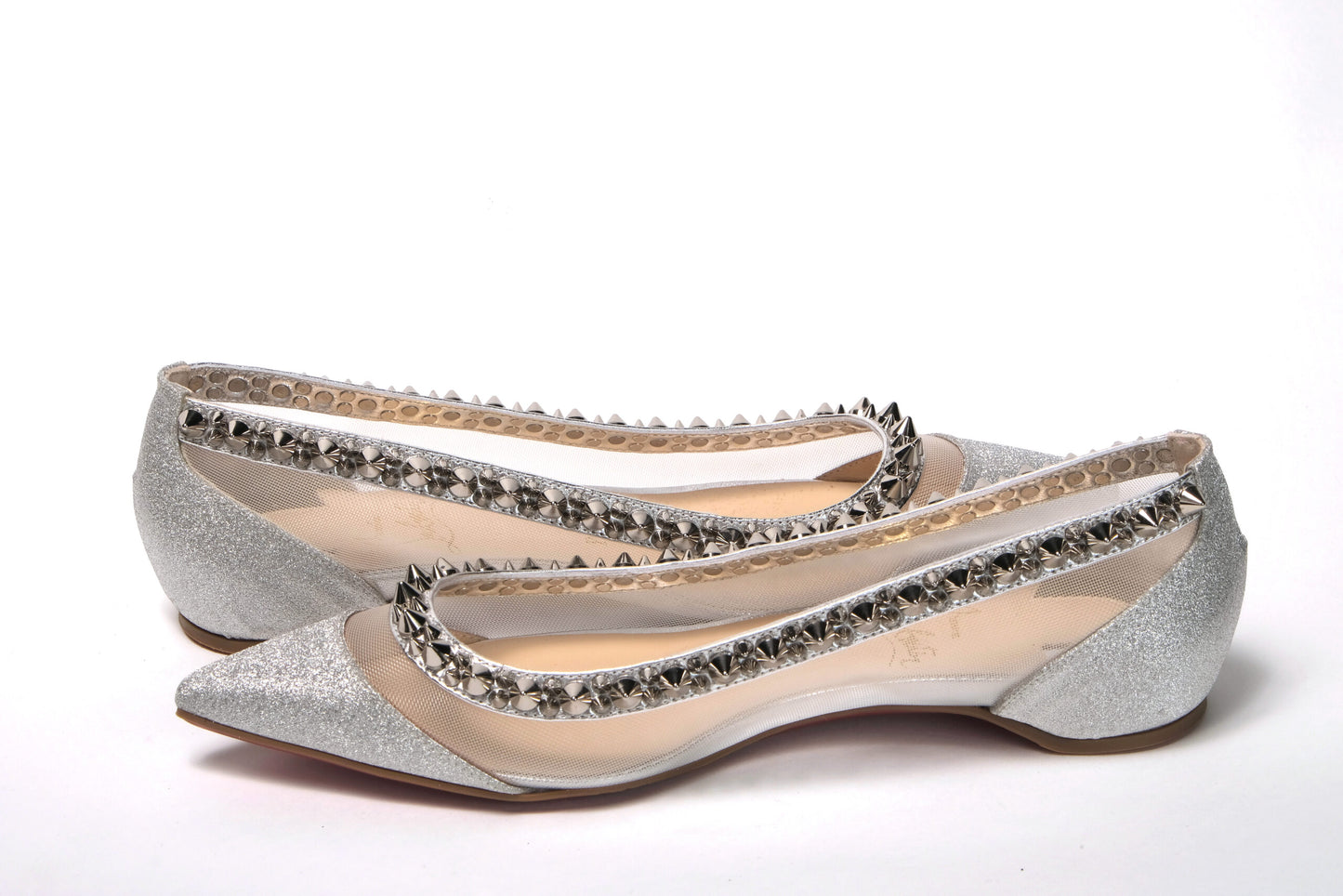 Christian Louboutin Silver Spike Point Toe Flats