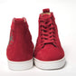 Christian Louboutin Loubi Red Version Navy Louis Strass Flat Suede High Top Sneakers