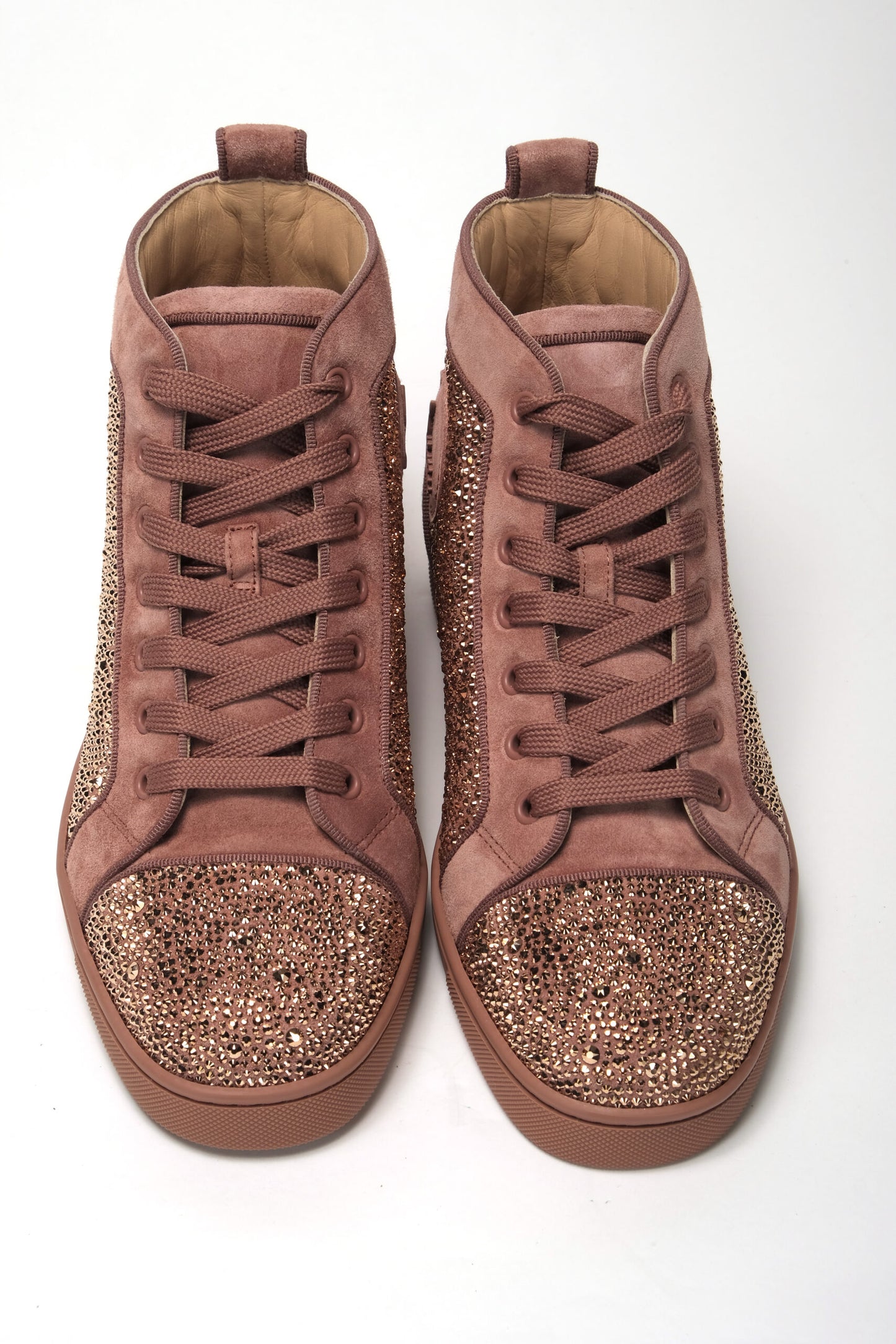 Christian Louboutin Faro Red Crystals Louis Orlato Flat Veau Suede High Top Sneakers