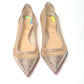 Christian Louboutin Nude Silver Swarovski Crystals Point Toe Flats