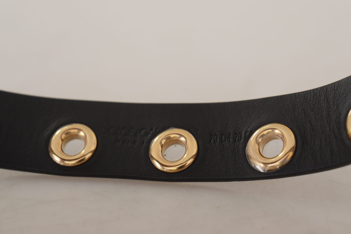 Dolce & Gabbana Black Leather Eyelet Silver Tone Metal Buckle Belt