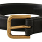 Dolce & Gabbana Black Leather Embellished Crystal Logo Belt