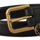 Dolce & Gabbana Black Leather Embellished Crystal Logo Belt