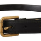 Dolce & Gabbana Black Leather Embellished Crystal Logo Belt