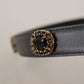 Dolce & Gabbana Black Leather Embellished Crystal Logo Belt