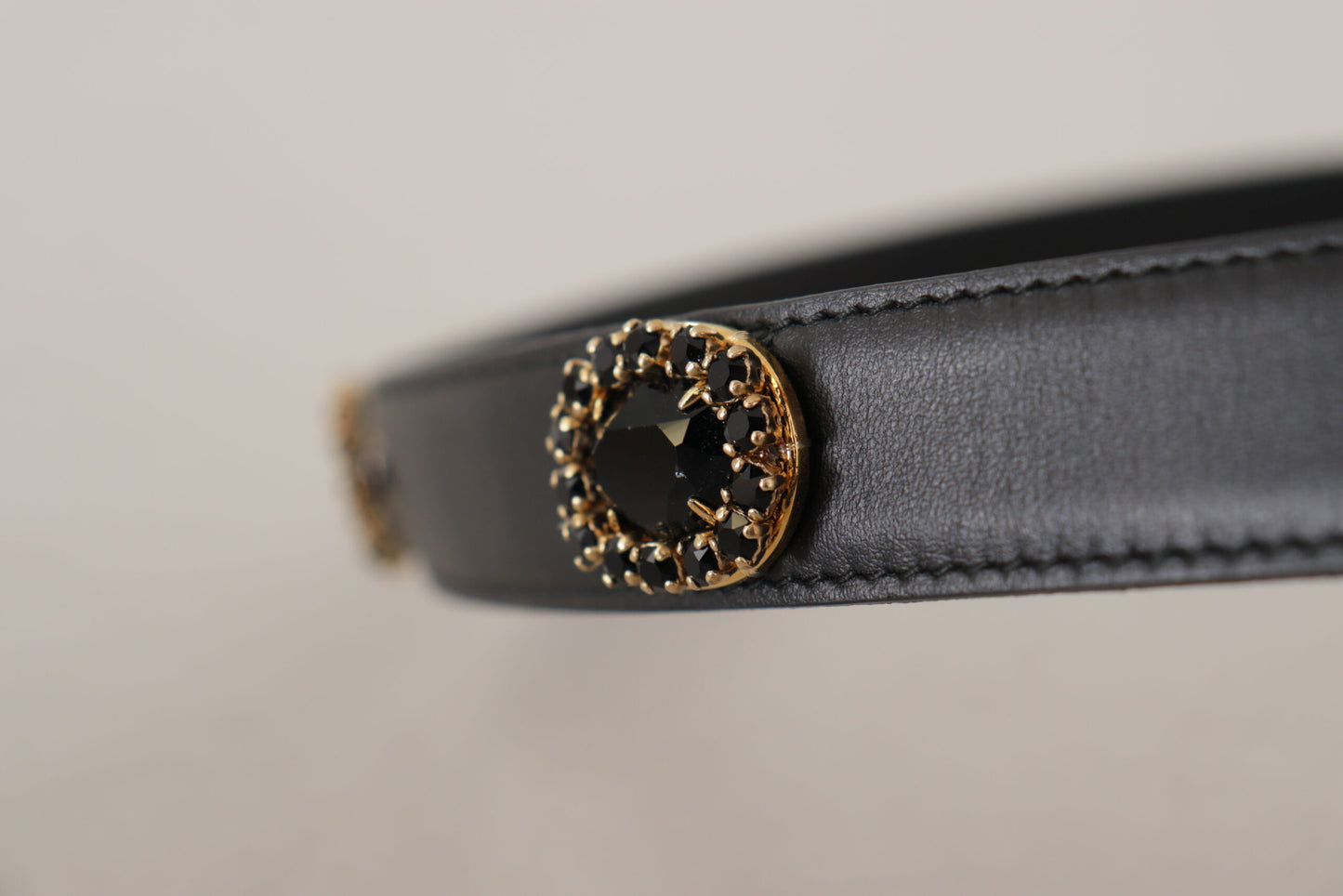 Dolce & Gabbana Black Leather Embellished Crystal Logo Belt