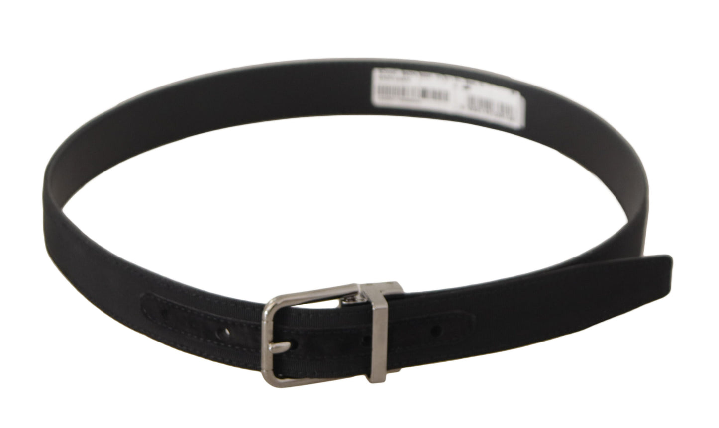 Dolce & Gabbana Black Canvas Leather Silver Tone Metal Buckle Belt