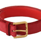 Dolce & Gabbana Red Velvet Gold Logo Engraved Metal Buckle Belt