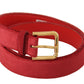 Dolce & Gabbana Red Velvet Gold Logo Engraved Metal Buckle Belt