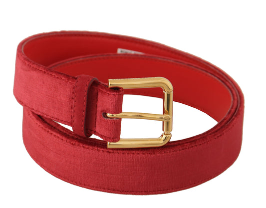 Dolce & Gabbana Red Velvet Gold Logo Engraved Metal Buckle Belt