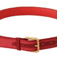 Dolce & Gabbana Red Velvet Gold Logo Engraved Metal Buckle Belt