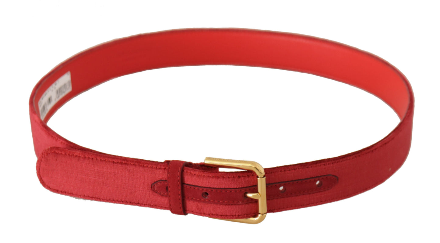 Dolce & Gabbana Red Velvet Gold Logo Engraved Metal Buckle Belt