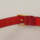 Dolce & Gabbana Red Velvet Gold Logo Engraved Metal Buckle Belt