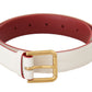 Dolce & Gabbana White Calf Leather Two-Toned Gold Metal Buckle Belt