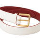 Dolce & Gabbana White Calf Leather Two-Toned Gold Metal Buckle Belt