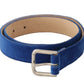 Dolce & Gabbana Blue Velvet Silver Logo Engraved Metal Buckle Belt