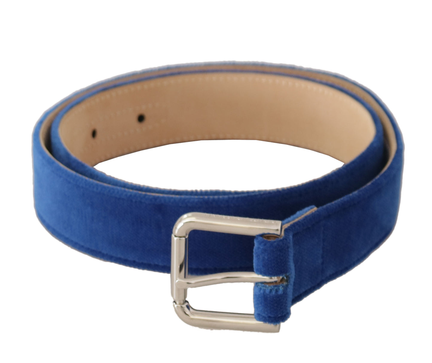 Dolce & Gabbana Blue Velvet Silver Logo Engraved Metal Buckle Belt