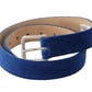 Dolce & Gabbana Blue Velvet Silver Logo Engraved Metal Buckle Belt