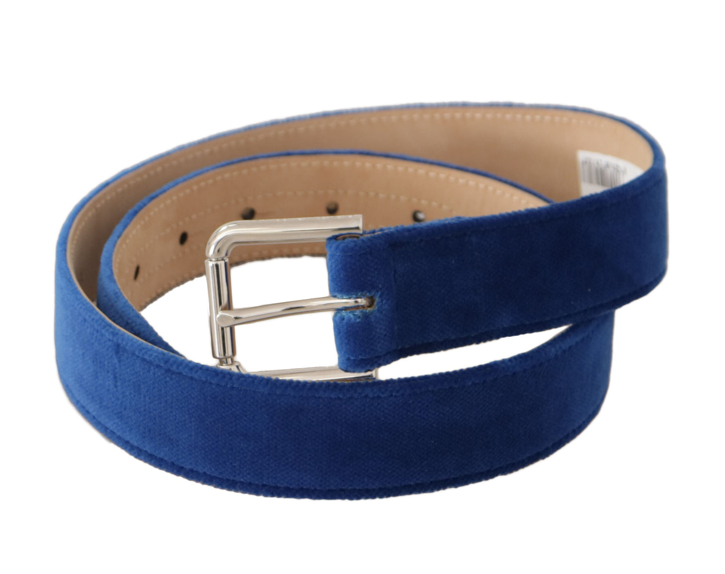 Dolce & Gabbana Blue Velvet Silver Logo Engraved Metal Buckle Belt