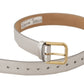 Dolce & Gabbana Silver Leather Gold Tone Logo Metal Buckle Belt