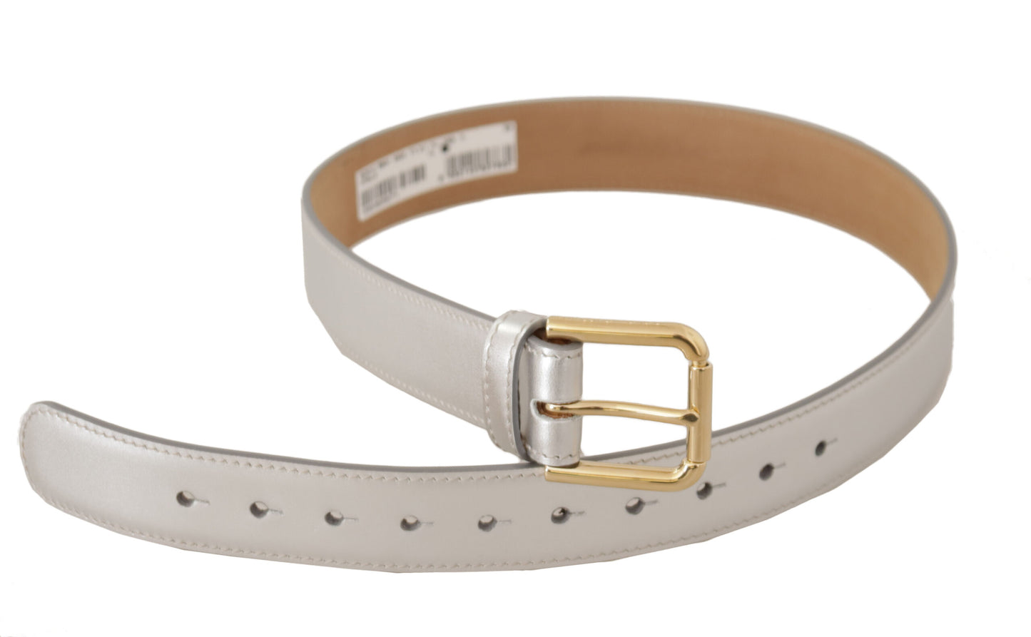 Dolce & Gabbana Silver Leather Gold Tone Logo Metal Buckle Belt