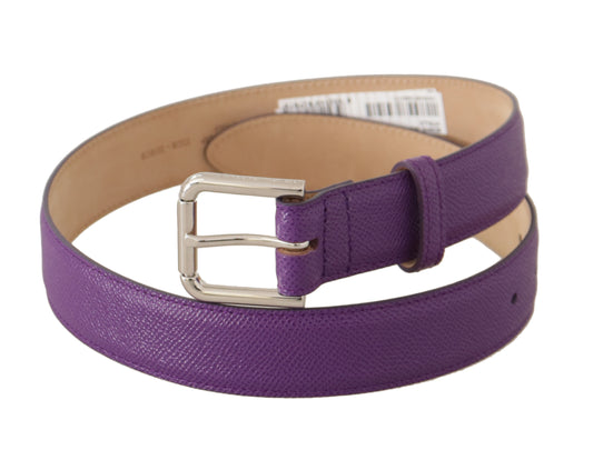 Dolce & Gabbana Purple Calfskin Leather Logo Engraved Buckle Belt