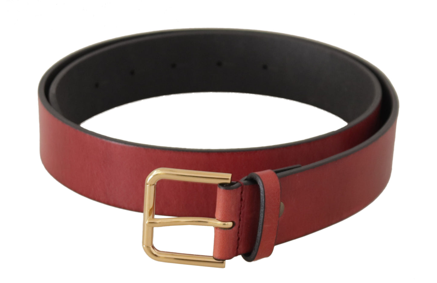 Dolce & Gabbana Red Leather Gold Logo Engraved Metal Buckle Belt