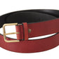 Dolce & Gabbana Red Leather Gold Logo Engraved Metal Buckle Belt